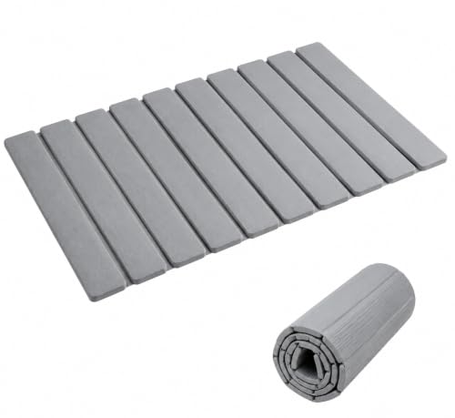 Foldable Stone Bath Mat Quick Dry Non-Slip 23.6 x 15.5 in Bathroom | Foldable Stone Bath Mat with Non-Slip, Diatomaceous Earth Bath Mat with Non-Slip Mat,Quick Dry, Stone Material, Bathroom Use - color: Light Grey