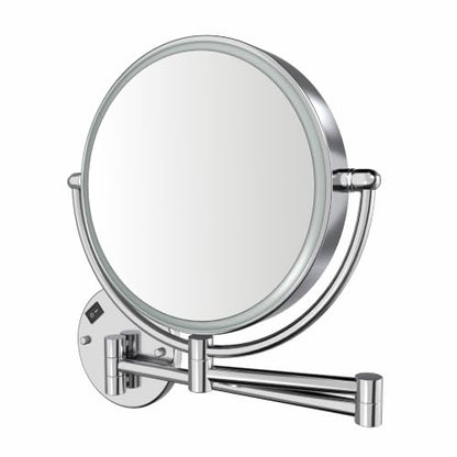 Whitehaus Wall-Mounted LED Magnifying Mirror – 8” Dual-Sided Mirror with 7X Zoom, Extendable Arm, Touch-Activated Light, Polished Chrome - color: Polished Chrome