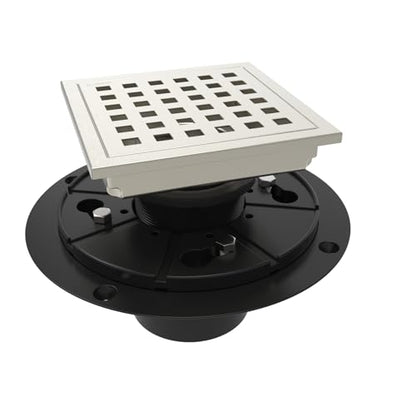 4 Inch Square Shower Floor Drain with Flange,Quadrato Pattern Grate Removable,Food-Grade SUS 304 Stainless Steel,Watermark&CUPC Certified,Brushed Nickel - color: Brushed Nickel, size: 4 Inch