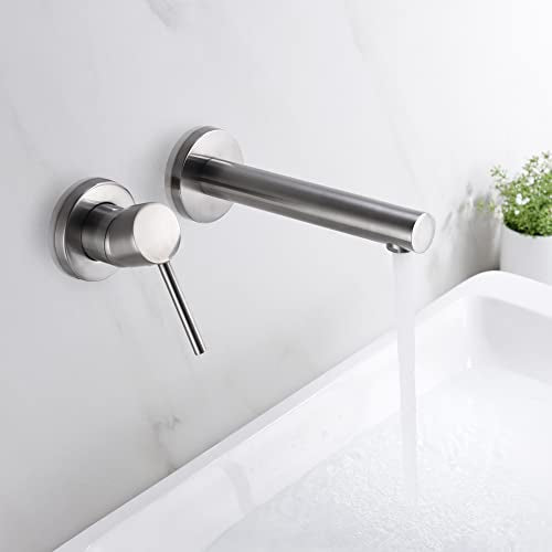 SUMERAIN Wall Mount Bathroom Faucet Brushed Nickel Single Handle | For Left-Handed Users, 2 Holes, with Rough in Valve - color: Brushed Nickel, size: Left-Handed