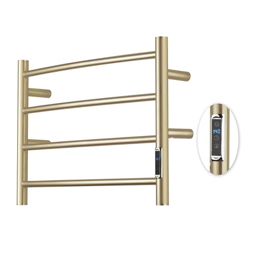Heated Towel Racks for Bathroom, Wall Mounted Electric Towel Warmer Racks with Timer & Temperature Control,Heater for Bathroom, Brushed (Round-Brushed Gold, 4 Bars) - color: Round-brushed Gold, size: 4 Bars