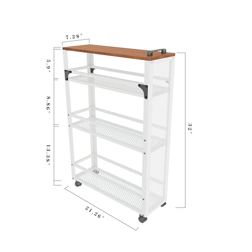 3-Tier Rolling Cart Slim - White Laundry Bathroom Kitchen | Steel Frame, Mesh Baskets, for Small Spaces, 110 lb Capacity, 4 Wheels 2 Lockable, Utility Storage Snack Coffee Craft - color: White