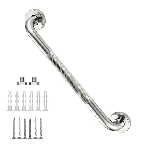 16 Inch Shower Grab Bar, Brushed Nickel Anti Slip Safety Bars, 304 Stainless Steel Bathroom Handrail, Handicap Grab Bars for Wall, Shower Grip Handle for Seniors Elderly Injury Assist Bath (1.25" Dia) - color: Brushed Nickel, size: 16 Inch