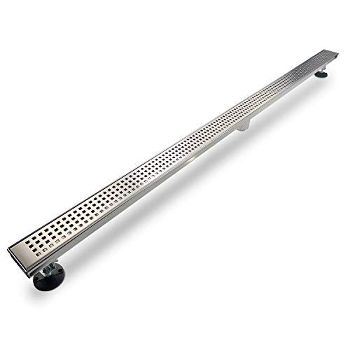 SaniteModar Linear Shower Drain, Shower Drain 48 inch with Removable Square Hole Panel, AISI Brushed 304 Stainless Steel Shower Floor Drain with Adjustable Feet and Hair Strainer - color: Stainless Steel, size: 48 inch