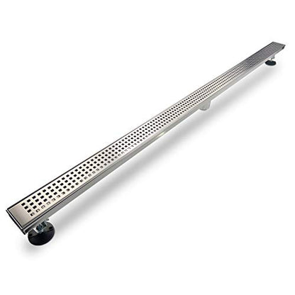 SaniteModar Linear Shower Drain, Shower Drain 48 inch with Removable Square Hole Panel, AISI Brushed 304 Stainless Steel Shower Floor Drain with Adjustable Feet and Hair Strainer - color: Stainless Steel, size: 48 inch