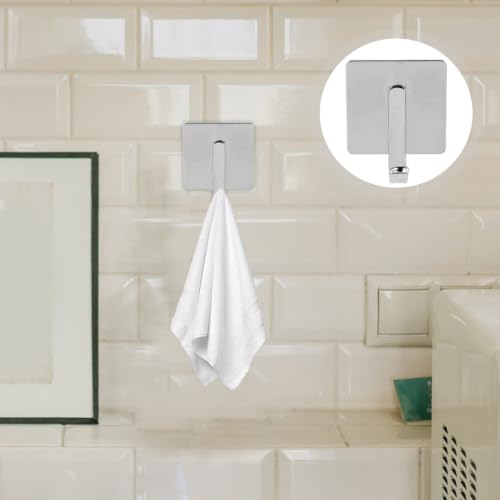 KALLORY Stainless Steel Adhesive Wall Hooks for Hanging Heavy Duty Towels and Clothes Punch-Free Strong Self-Adhesive Hooks for Bathroom and Kitchen