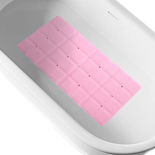 Webos Bathtub Mat Non Slip Soft Rubber Bathroom Bath No Suction Cups for Textured Tub Silicone Shower Bath Tub Mat(Pink, 28-inch x 14-inch) - color: Pink
