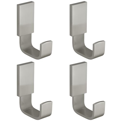 Brass Towel Hook, Bath Robe Coat Clothes Hook, Brushed Nickel 4 Pack | Wall Mounted with Screws for Bathroom, Kitchen, Hotel, Garage, Laundry, Square Coat and Hat Hooks, Rustproof & High Quality - color: Brushed Nickel, size: 4 Pack