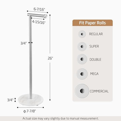 KES Freestanding Toilet Paper Holder 26" Tall, Marble Base Brushed Finish | 18/8 Stainless Steel, Anti-Slip Padded Base, No-Drill Assembly, Fits All Roll Sizes, 1-Min Setup - color: Brushed Steel, size: 26"H