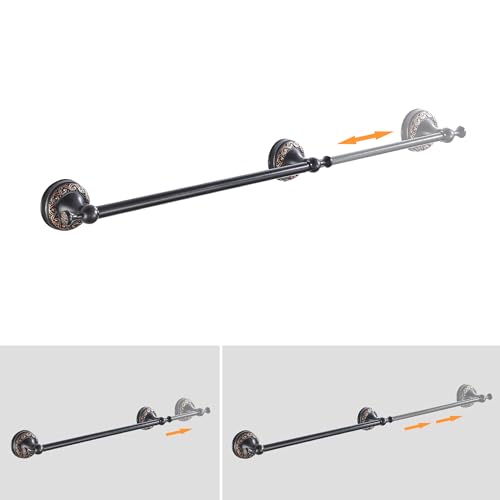 Oil Rubble Bronze Brass Single Towel Bar, Adjustable 15.5 to 27.5 Inch Bath Towel Bar Rack for Bathroom Towel Holder, Wall Mounted Black Bathroom Hardware Accessories,Pattern Carving Design - color: Single Towel Rack