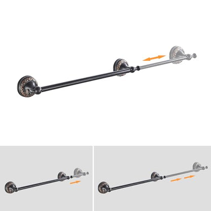 Oil Rubble Bronze Brass Single Towel Bar, Adjustable 15.5 to 27.5 Inch Bath Towel Bar Rack for Bathroom Towel Holder, Wall Mounted Black Bathroom Hardware Accessories,Pattern Carving Design - color: Single Towel Rack
