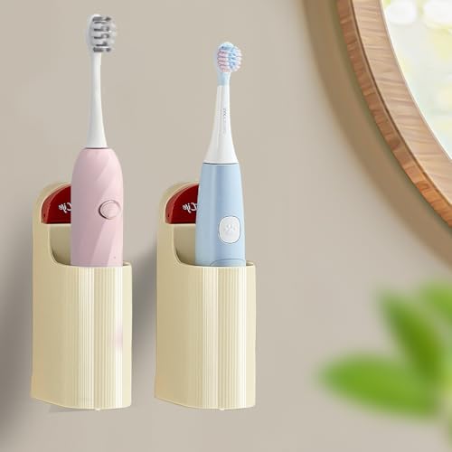 2 Pack Electric Toothbrush Holders for Bathroom, Wall Mounted Electric Toothbrush Organizer, Powerful Suction Cup Bathrooms Toothbrush Storage for Shower, Saving Space and Keep Drying (Cream) - color: Cream, size: 2pcs