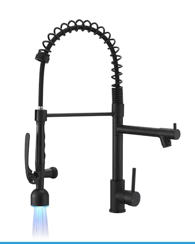 Fapully Black Kitchen Faucet with Pull Down Sprayer,Commercial LED Kitchen Faucet,Single Handle Single Hole Kitchen Sink Faucets - color: Matte Black, style: Modern
