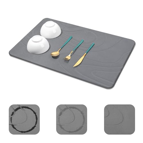 Snuggery Large Stone Drying Mat for Kitchen Counter, 24" x 16" (Dark Gray) | Natural diatomaceous earth, fast absorption, quick drying,non-slip base,one-piece design for drying dishes or under dish rack - size: 24" x 16"