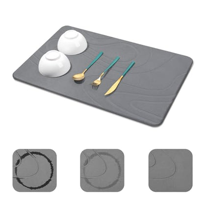 Snuggery Large Stone Drying Mat for Kitchen Counter, 24" x 16" (Dark Gray) | Natural diatomaceous earth, fast absorption, quick drying,non-slip base,one-piece design for drying dishes or under dish rack - size: 24" x 16"