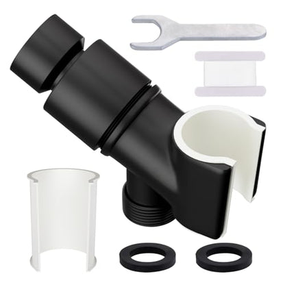 Adjustable Handheld Shower Head Holder Bracket Easy Wall Mount Shower Head Mount for Bathroom Hand Shower All Metal Adjustable Shower Bracket for Connecting Shower Arm and Shower Hose (Black) - color: Matte Black