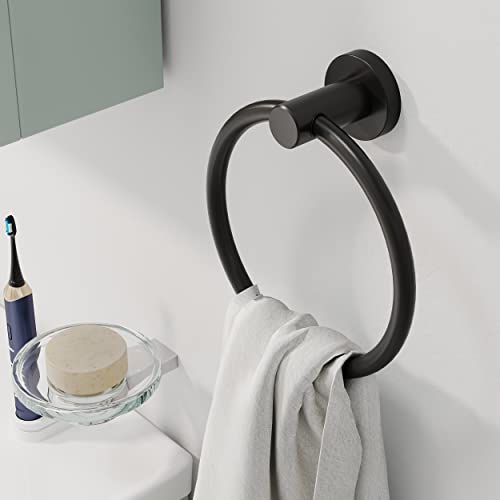 RARXTR Matte Black Towel Ring, Hand Towel Holder for Bathroom Kitchen Modern Rounded Base Wall Mount SUS304 Stainless Steel - color: Matte Black