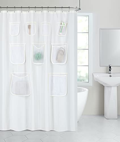 Kate Aurora Heavy Duty Waterproof Fabric Shower Curtain Liner with Durable Anti Tearing Mesh Pockets - Assorted Colors (Beige) - color: Beige