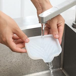 LANKIN Soap Holder Tray, White Kitchen Sink Organizer with Drainage, 2-Pack