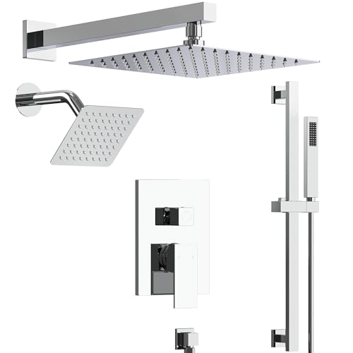 10" High-Pressure Rainfall Shower Faucet with Handheld Spray, Wall Mount Dual Shower Head System with Slide Bar (Polished Chrome) - color: Chrome, style: Wall Mount-with Slide Bar