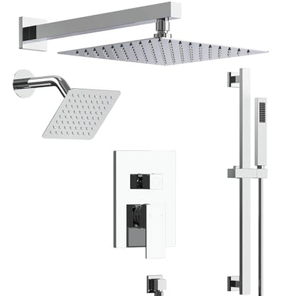10" High-Pressure Rainfall Shower Faucet with Handheld Spray, Wall Mount Dual Shower Head System with Slide Bar (Polished Chrome) - color: Chrome, style: Wall Mount-with Slide Bar