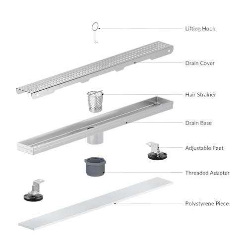 36 Inch Linear Shower Drain, Brushed 304 Stainless Steel, CUPC Certified Rectangle Floor Drain with Removable Grate and Leveling Feet - color: Brushed, size: 36''