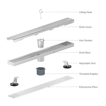 36 Inch Linear Shower Drain, Brushed 304 Stainless Steel, CUPC Certified Rectangle Floor Drain with Removable Grate and Leveling Feet - color: Brushed, size: 36''