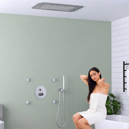 16x26" Rainfall Full Body Digital Shower System with LED Light Remote | Luxury Temperature Display Shower Faucet Set with 4 Body Jets & Dual Function Handheld Shower, Brushed Nickel - color: Brushed Nickel, style: 16x26"+4 jets
