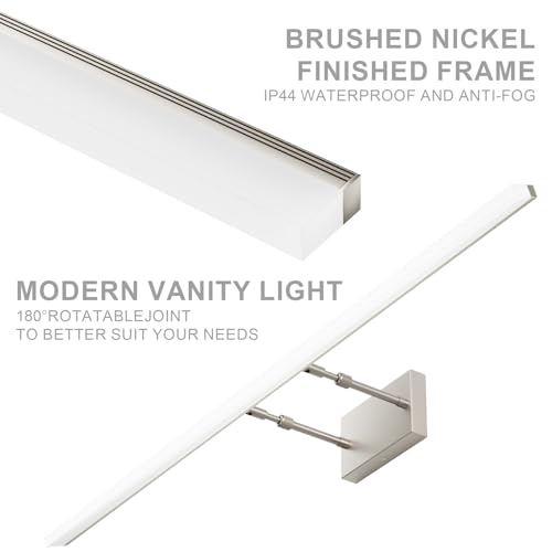 Aipsun 48inch Brushed Nickel Bathroom Llight Fixtures LED Vanity Light Adjustable Modern Vanity Lights Over Mirror Rotatable Lighting 5500K - color: Brushed Nickel, size: 47.2 in