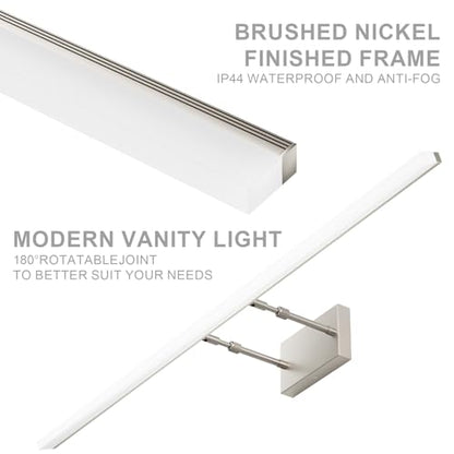 Aipsun 48inch Brushed Nickel Bathroom Llight Fixtures LED Vanity Light Adjustable Modern Vanity Lights Over Mirror Rotatable Lighting 5500K - color: Brushed Nickel, size: 47.2 in
