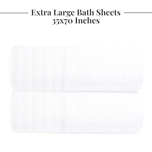 2 Piece Extra Large Bath Sheets 35 x 70 Inches, White | 100% Cotton, Larger & Lighter Weight, Quicker to Dry, Super Soft & Absorbent, Oversized Bath Towels - color: White