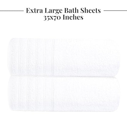 2 Piece Extra Large Bath Sheets 35 x 70 Inches, White | 100% Cotton, Larger & Lighter Weight, Quicker to Dry, Super Soft & Absorbent, Oversized Bath Towels - color: White