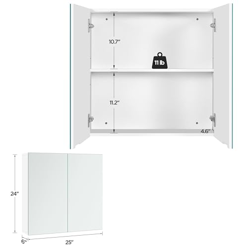 Yaheetech Bathroom Wall Mount Medicine Cabinet with Frameless Mirror Doors | Storage Cupboard with Adjustable Shelf for Living Room, Laundry Room, Mudroom, Bathroom Mirror Cabinet - style: 2 Doors