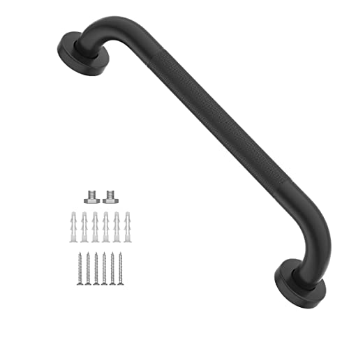 20 Inch Anti Slip Shower Grab Bar, Munzong Black Bathroom Balance Bar | Knurled Oil Rubbed Bathroom Grab Bar 1.25" Diameter Safety Hand Rail Support Handicap Elderly Senior Assist Bath - color: Black, size: 20 Inch