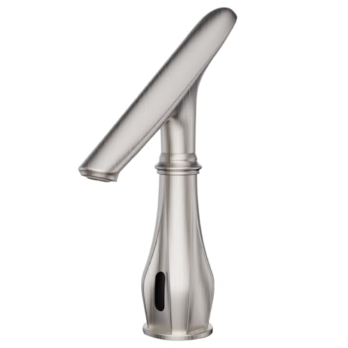 Touchless Bathroom Sink Faucets, Brushed Nickel Bathroom Faucet Single Hole, Automatic Motion Sensor Battery Operated with Cover Plate and Mixing Valve for Commercial and Home - color: Brushed Nickel