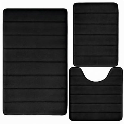Bathroom Rugs Set 3 Piece, Memory Foam Bath Rugs, Non Slip Washable Bathroom Rug Set, Extra Soft Absorbent Bath Mats with U-Shaped Toilet Rug, Black - color: Black
