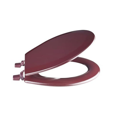 PowerSellerUSA Round Toilet Seat, Adjustable Hinges Wood Toilet Seats with Non Slip Grip Tight Bumpers, Standard Heavy Duty Wooden Bathroom Toilet Seat Close Lid Set, Red - color: Red - Wood, size: 17" Standard
