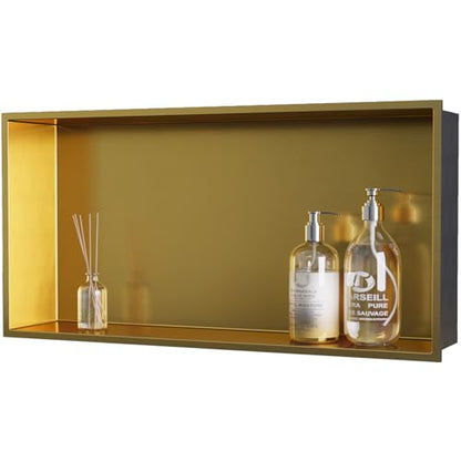 Brushed Gold Shower Niche: No Tile Needed Stainless Steel - 24"x12" Recessed Wall Niches Shelf for Bathroom Kitchen Toilet Storage - color: Brushed Gold