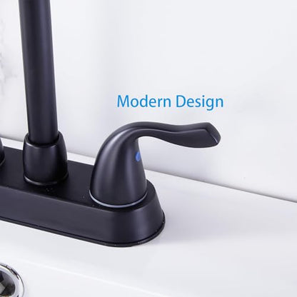 HOTIS Matte Black 4-Inch Centerset Bathroom Faucet, 2-Handle 3-Hole Sink Faucet with Pop-up Drain & Supply Lines, HT-BF201 - color: Matte Black