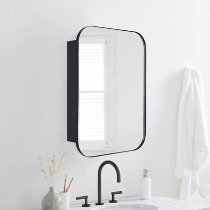 TEHOME Black Rectangle Bathroom Medicine Cabinet with Mirror Matt Black Recessed and Surface Mount Stainless Steel Metal Framed Rounded Rectangular Bathroom Cabinet with Mirror 22x30'' - size: 22 x 30''