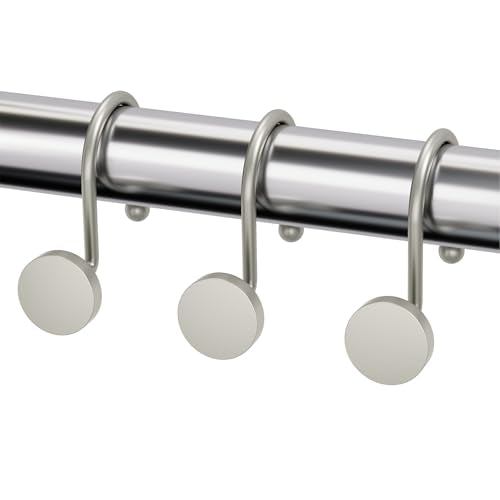 AmazerBath Shower Curtain Hooks, Shower Curtain Rings, Heavy Duty Modern Decorative Matte Nickel Shower Curtain Hooks Rust Proof Shower Hooks for Shower Curtain Liner Shower Rod Hook, 12Pcs - color: Matte Nickel