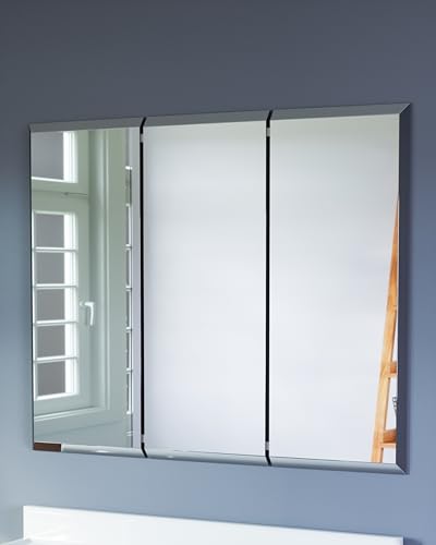 Design House Cyprus Medicine Cabinet, 3 Frameless Mirrored Doors, 2 Adjustable Shelves, Pre-Assembled, Surce or Recess-Mounted, White, 36.3 in. W x 4.4 in. D x 30.1 in. H, 590265 | Adjustable Shelves, Wall Mount, Contemporary/Modern, Wood, Bath, 590265 -