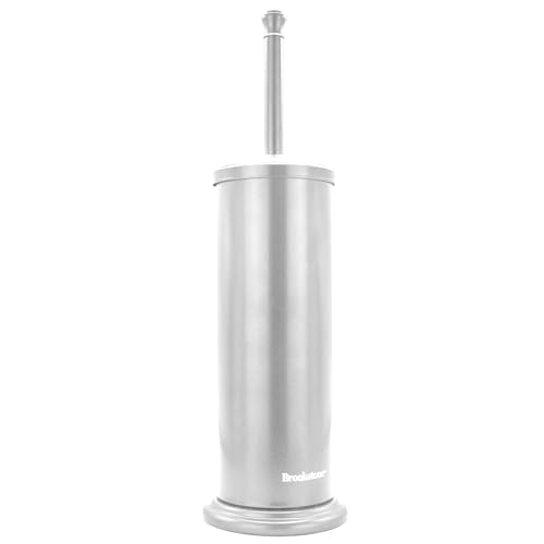 BROOKSTONE Toilet Brush and Holder Set for Bathroom with Splash Guard for Deep Cleaning, Compact and Space Saving Stylish Toilet Bowl Cleaners, Chrome - color: Chrome