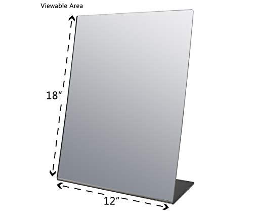 Marketing Holders Slant Back Acrylic Mirror 12" x 18" Angled Freestanding Reflective Portable Lucite Stand for Makeup Application on Vanities and Retail Jewelry Piercing Counters - size: 18"L x 12"W