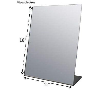 Marketing Holders Slant Back Acrylic Mirror 12" x 18" Angled Freestanding Reflective Portable Lucite Stand for Makeup Application on Vanities and Retail Jewelry Piercing Counters - size: 18"L x 12"W