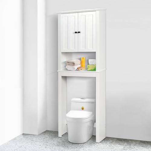 Over The Toilet Storage Cabinet, Bathroom Storage Cabinet Organizer with Double Doors and Adjustable Shelf, 23.62x7.72x67.32 inch,Bathroom Space Saver,White