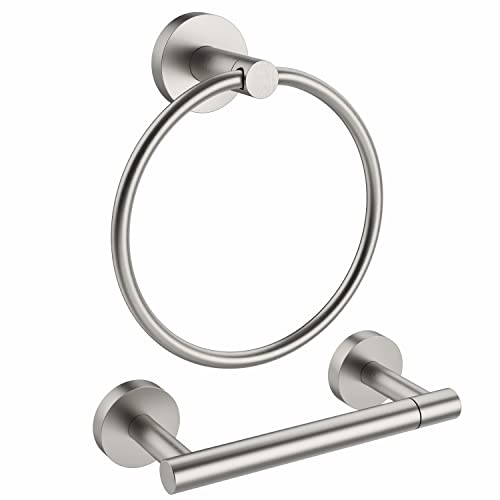 RARXTR Brushed Toilet Paper Holder & Towel Ring SUS304 Stainless Steel 2pc Bathroom Hardware Set with Double Post Pivoting Toilet Paper Roll Holder Wall Mount & Bathroom Towel Holder Set - color: Brushed Nickel, size: 2-Piece