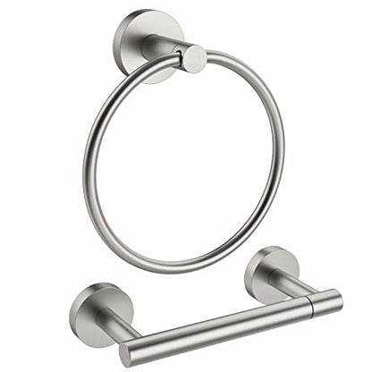 RARXTR Brushed Toilet Paper Holder & Towel Ring SUS304 Stainless Steel 2pc Bathroom Hardware Set with Double Post Pivoting Toilet Paper Roll Holder Wall Mount & Bathroom Towel Holder Set - color: Brushed Nickel, size: 2-Piece