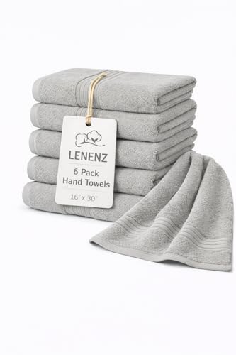 Premium Hand Towels - 4 Pack Absorbent Cotton Hand Towels for Bathroom, Kitchen, Gym, Spa - Soft, Quick-Dry, and Durable Hand Towels Set 16x30'' (Light Grey) - color: Light Grey, size: Hand Towels (16”x30”) Pack of 6