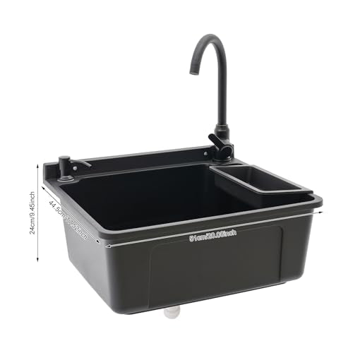 Wall-Mounted Utility Sink Tub Kit with Aluminum Alloy Faucet and Soap Box,Black Anti-clogging Laundry Sink for Bathrooms, Sundry Rooms, Garages(20.08 * 17.52 * 9.45in) - color: Black